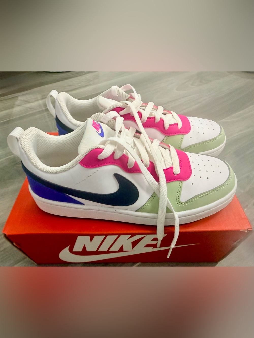 Nike Court Low-Top Sneakers in White, Pink & Black